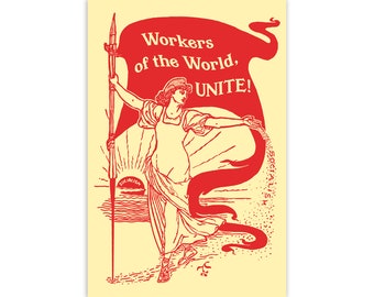 Leftist Poster: Workers of the World, Unite! Retro Walter Crane Style Socialism | Edwardian Socialist, Pro-Labor Art Print Unframed