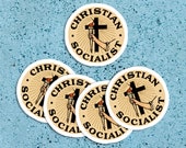 Set Christian Socialist Stickers | 5 Vinyl Stickers | Retro Religious Socialism for Laptop Water Bottle Etc, Small Gift