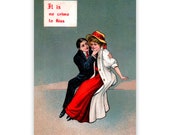 It Is No Crime to Kiss Postcard 4x6" 1900s Style Old Fashioned Romantic Couple Kissing Flat Card Edwardian Love Gift