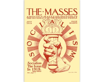 Plakat socjalistyczny: Ręka z pochodnią Retro Masses 1912 Okładka magazynu | Lewicowy antykapitalistyczny wydruk artystyczny bez ramki