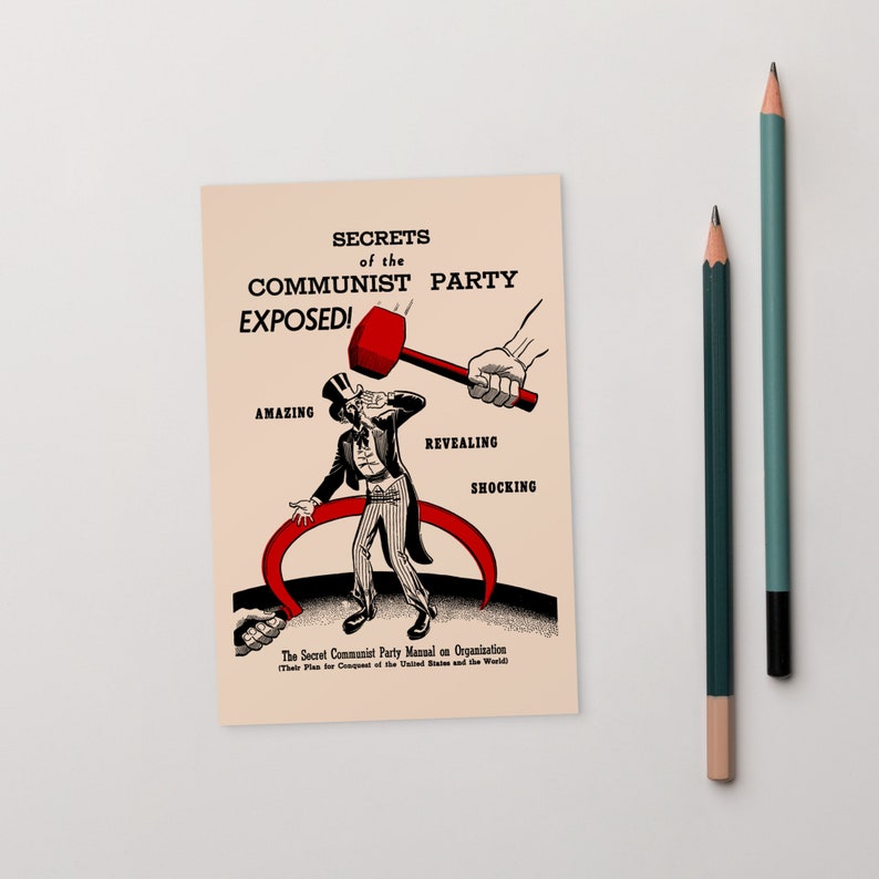Secrets of the Communist Party Exposed Small Print, 4x6 Postcard Retro Red Scare Reproduction, Communist Leftist Flat Card Gift image 3