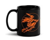 Halloween Mug, Retro Witch | Scary Spooky Halloween Black Glossy Ceramic Mug Witch Flying on Broom