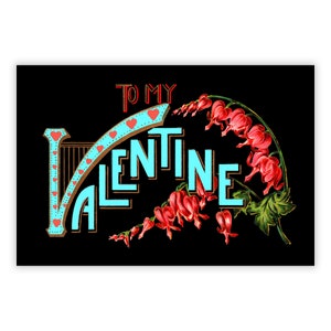 Al mio San Valentino con cuori sanguinanti, stampa piccola, cartolina da 4x6": biglietto piatto di San Valentino vecchio stile stile 1900, regalo d'amore romantico