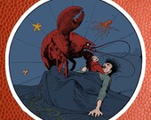 Lobster Revenge Sticker | Victorian Surreal Vegetarian Vinyl Decal, Vegan, Animal Rights, Small Gift