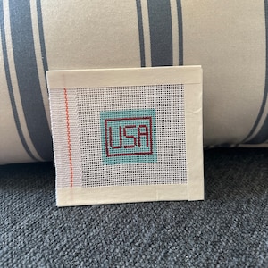 Mini USA Needlepoint Bag Patch / Ornament Canvas 1.5” Square Hand Painted on 18 Count Mesh