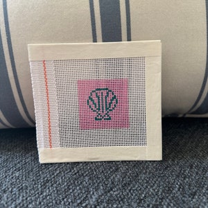 Mini Seashell Needlepoint Bag Patch / Ornament Canvas 1.5” Square Hand Painted on 18 Count Mesh