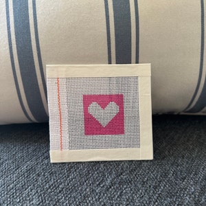 Mini Heart Needlepoint Bag Patch / Ornament Canvas 1.5” Square Hand Painted on 18 Count Mesh