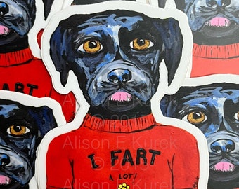 Farting Dog Waterproof Vinyl Sticker Funny Black Dog Fart Gift