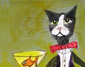 Print of Tuxedo Cat Bartender Painting - 8x10 Print - Funny Cat Art - Crazy Cat Lady Gift - Gift for Cat Lover