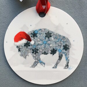 Buffalo Ornament - Round Aluminum Circle Holiday Christmas Tree Ornament - Snowy Blue Buffalo Ornament - Bison Ornament - Buffalo Gift