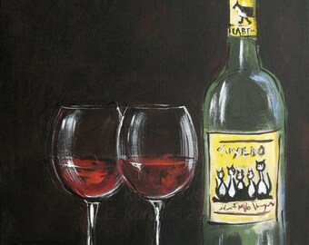 Cat Wall Art - Wine Art - Tuxedo Cat Red Wine - 8x10 Print - Cat Print - Wine Print - Bar Art - Gift Idea for Her - Gift for cat lover