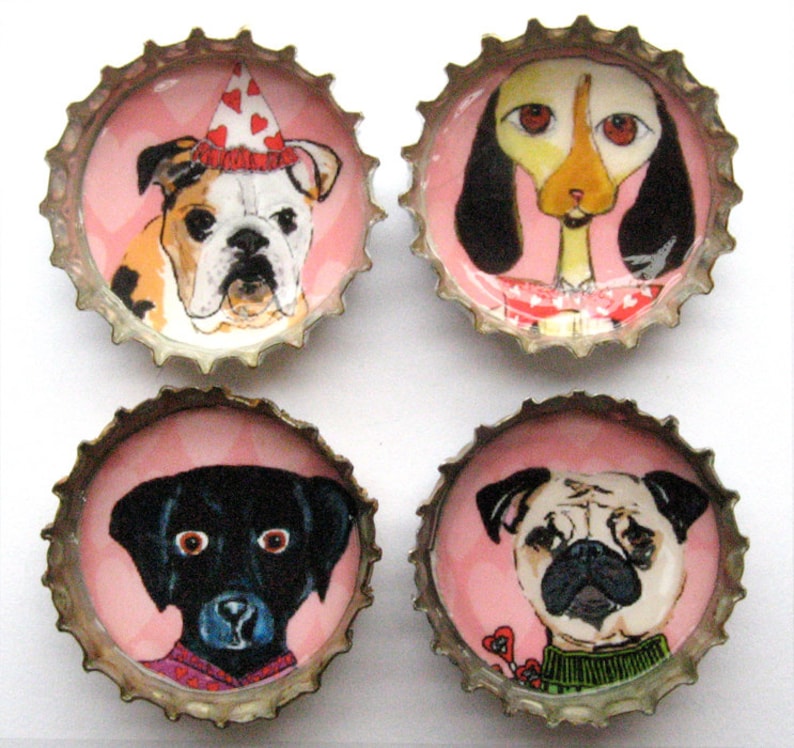 Bulldog Magnet Funny Dog Art Dog Gift Bottle Cap Dog Magnets Funny Dog Magnets Black Lab Pug Pink Dog Bottle Cap Magnets