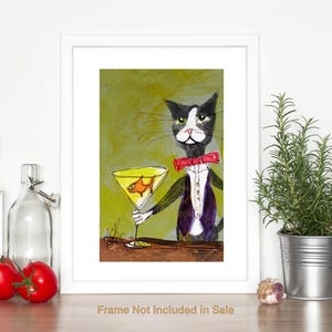 Print of Tuxedo Cat Bartender Painting - 8x10 Print - Funny Cat Art - Crazy Cat Lady Gift - Gift for Cat Lover