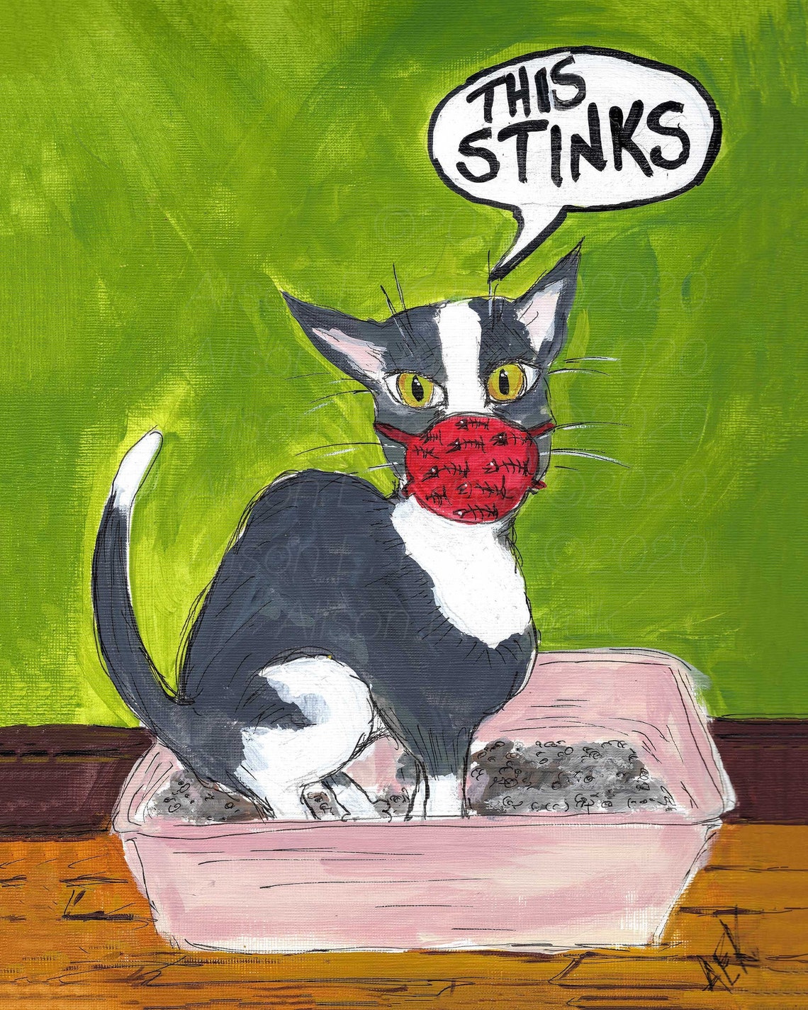 This Stinks Funny Tuxedo Cat in Litter Box Art Print Funny Etsy