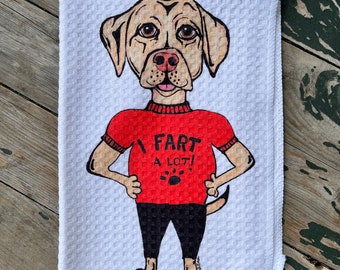 I Fart A Lot Yellow Dog Microfiber Kitchen Towel- Funny Farting Dog Tea Towel - Gift for Dog Lover - 16x28 inch Dog Tea Towel