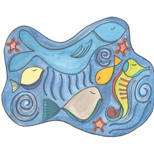 Graceful Sea - Fish Whales Seahorse Ocean Sea Creatures Art - Giclee Print - 8x10
