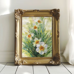 Frühling Blumen Botanischer Garten Kunstdruck | Garten Geschenke | Gemälde von weiße Narzissen | Vintage Cottagecore Englischer Garten von Angela Burns