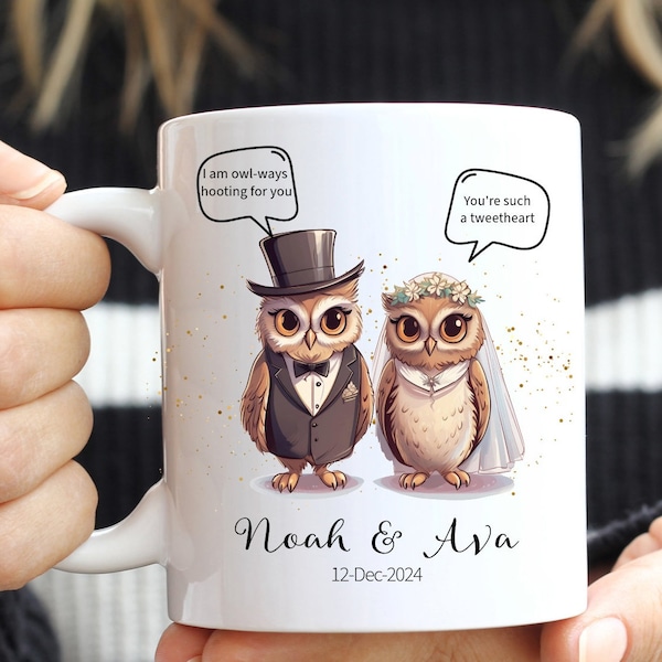 Personalized wedding gift mug for bride mr and mrs just married save the date owl mug funny mug mrs mug