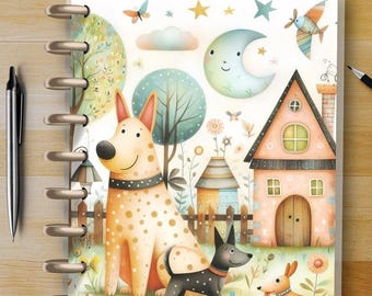 Whimsical Pups #3 - Happy Planner Custom Laminated Cover - Classic Size - Reversible