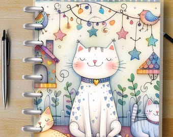 Whimsical Kittens #7 - Happy Planner Custom Laminated Cover - BIG, Classic, Mini & Skinny Mini size - Reversible