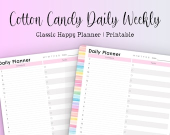 Utskrivbar sockervaddsplanerare: Odaterad dag- och veckoplanerare, klassisk Happy Planner (digital nedladdning)