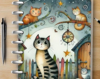 Whimsical Kittens #2 - Happy Planner Custom Laminated Cover - Classic Size - Reversible