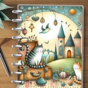 Whimsical Kittens #3 - Happy Planner Custom Laminated Cover - Classic & Mini Sizes - Reversible