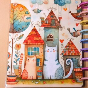 Whimsical Kittens #3 - Happy Planner Custom Laminated Cover - Classic & Mini Sizes - Reversible