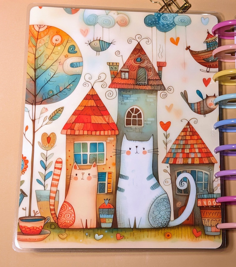 Whimsical Kittens #3 - Happy Planner Custom Laminated Cover - Classic & Mini Sizes - Reversible