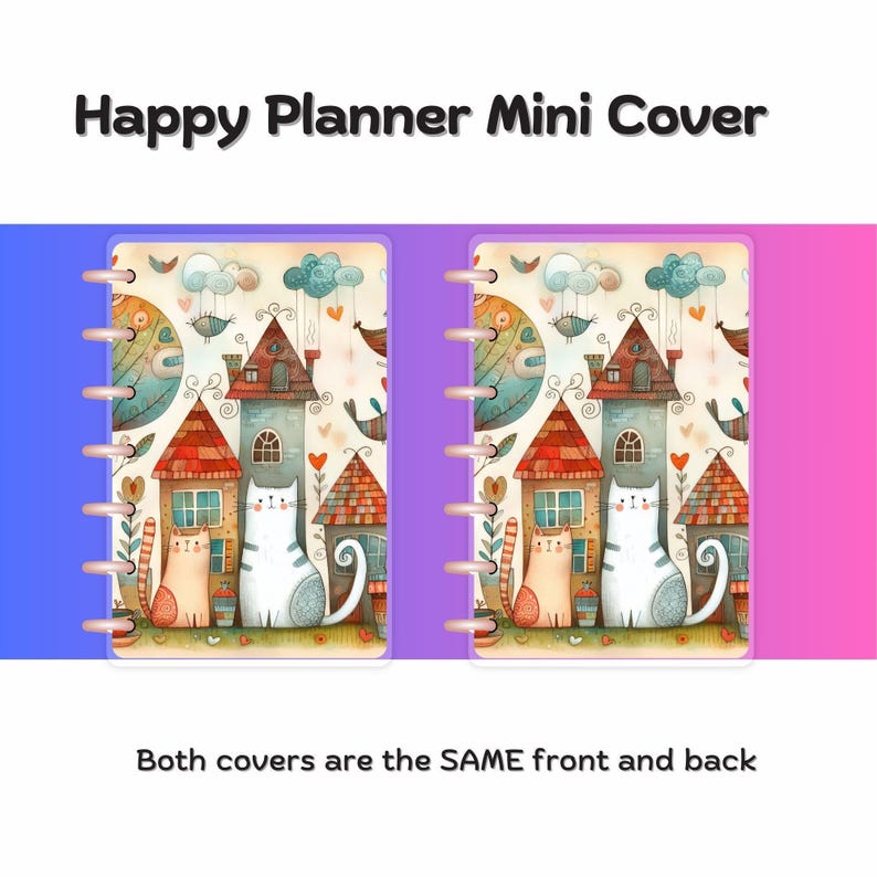 Whimsical Kittens #3 - Happy Planner Custom Laminated Cover - Classic & Mini Sizes - Reversible