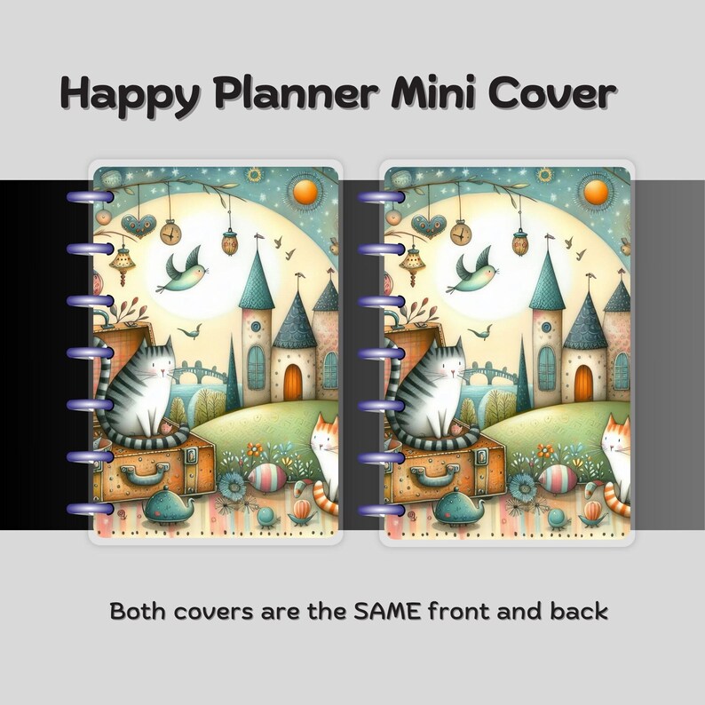 Whimsical Kittens #3 - Happy Planner Custom Laminated Cover - Classic & Mini Sizes - Reversible