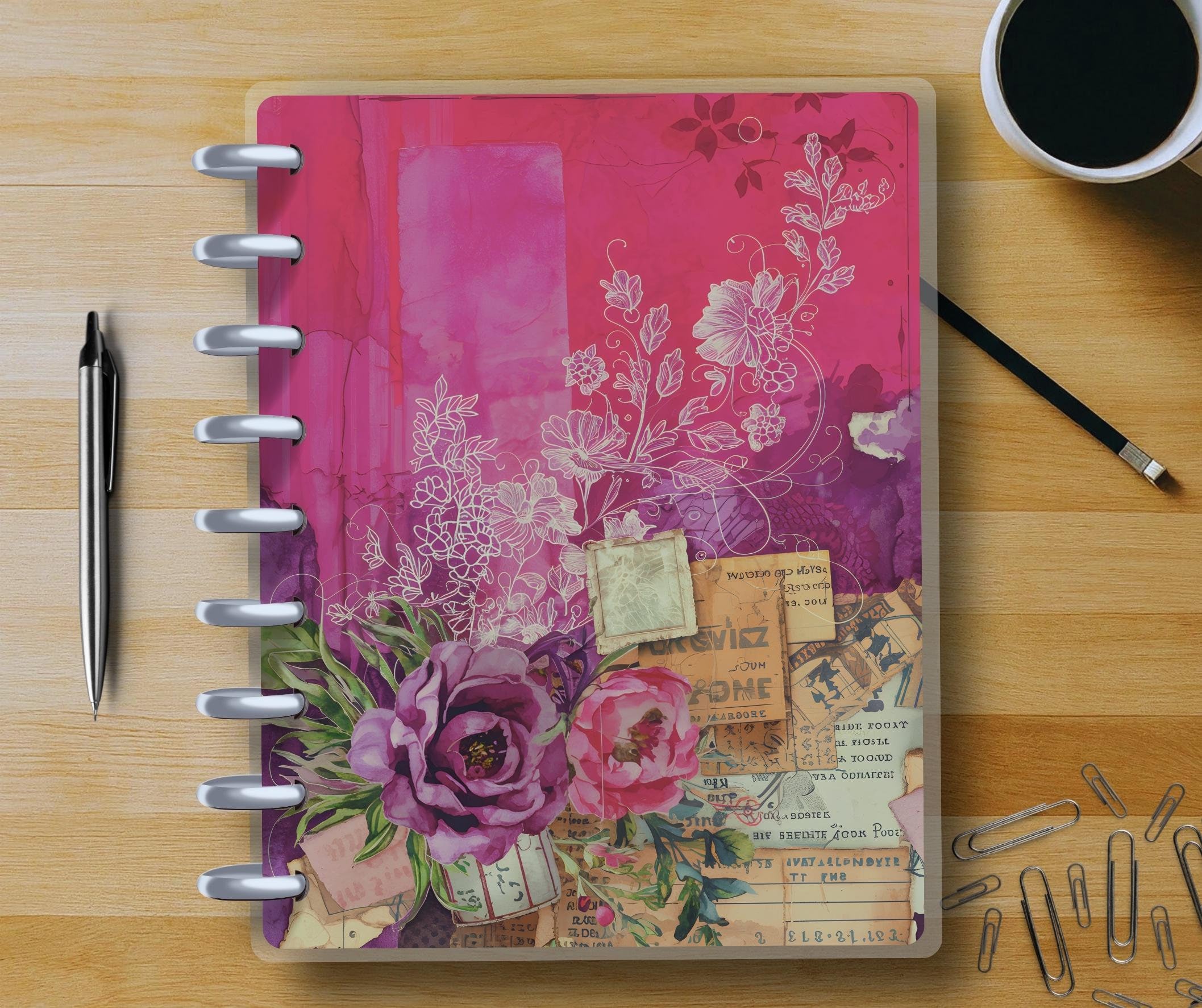 Shabby Chic Ephemera #2 - Happy Planner Custom Laminated Cover - Classic Size - Reversible