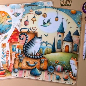 Whimsical Kittens #3 - Happy Planner Custom Laminated Cover - Classic & Mini Sizes - Reversible