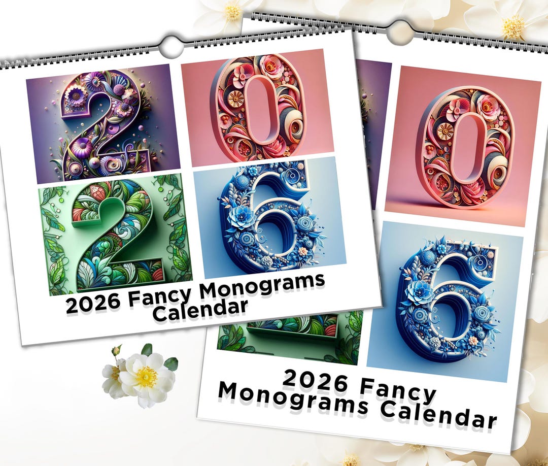 Fancy Monogram Wall Calendar 2026 | Personalized Horizontal & Vertical ...