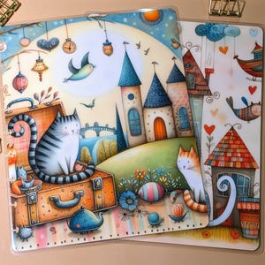 Whimsical Kittens #3 - Happy Planner Custom Laminated Cover - Classic & Mini Sizes - Reversible
