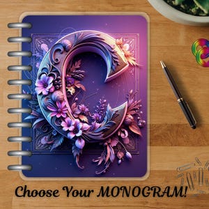 Shades of Purple Monogram BIG - Happy Planner Custom Laminated Cover - BIG Size - Reversible