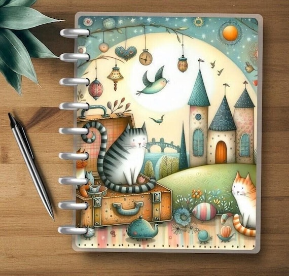 Whimsical Kittens #3 - Happy Planner Custom Laminated Cover - Classic & Mini Sizes - Reversible