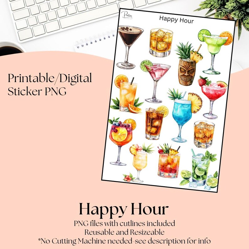 Cocktail Hour Sticker Printable Stickers- Happy Hour | Digital Download Stickers | Stickers ...