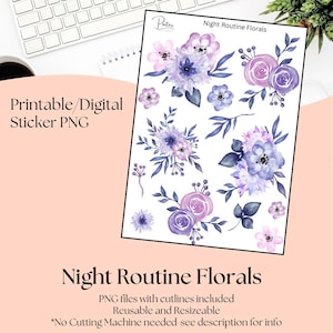Printable Stickers- Night Routine Florals | Digital Download Stickers | Stickers for Planner | Journal Stickers | Floral Clip Art