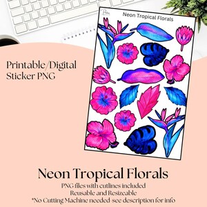 Printable Stickers- Neon Tropical Florals | Digital Download Stickers | Stickers for Planner | Journal Stickers | Flower Clip Art