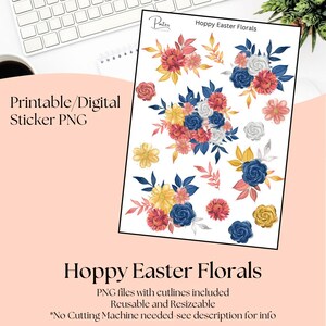 Printable Stickers- Hoppy Easter Florals | Digital Download Stickers | Stickers for Planner | Journal Stickers | Floral Clip Art