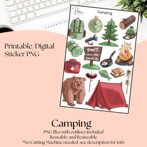 Printable Stickers- Camping | Digital Download Stickers | Stickers for Planner | Journal Stickers | Outdoor Camping Clip Art