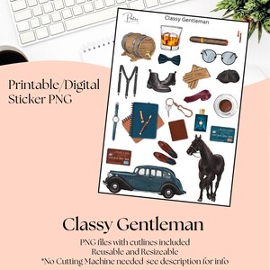 Druckbare Aufkleber - Classy Gentleman | Digital Download Aufkleber | Sticker für den Planer | Journal Aufkleber | Gentleman-Clip-Art