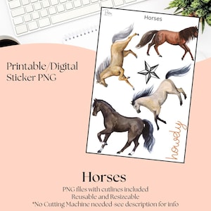Printable Stickers- Horses | Digital Download Stickers | Stickers for Planner | Journal Stickers | Horse Clip Art