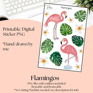 Printable Stickers- Flamingos | Digital Download Stickers | Stickers for Planner | Journal Stickers | Hand-drawn Flamingo Art