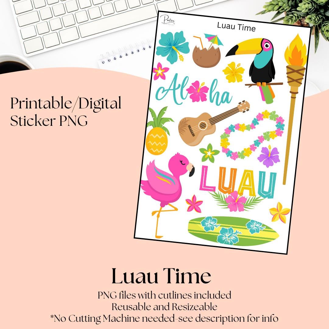 Printable Stickers- Luau Time | Digital Download Stickers | Stickers ...