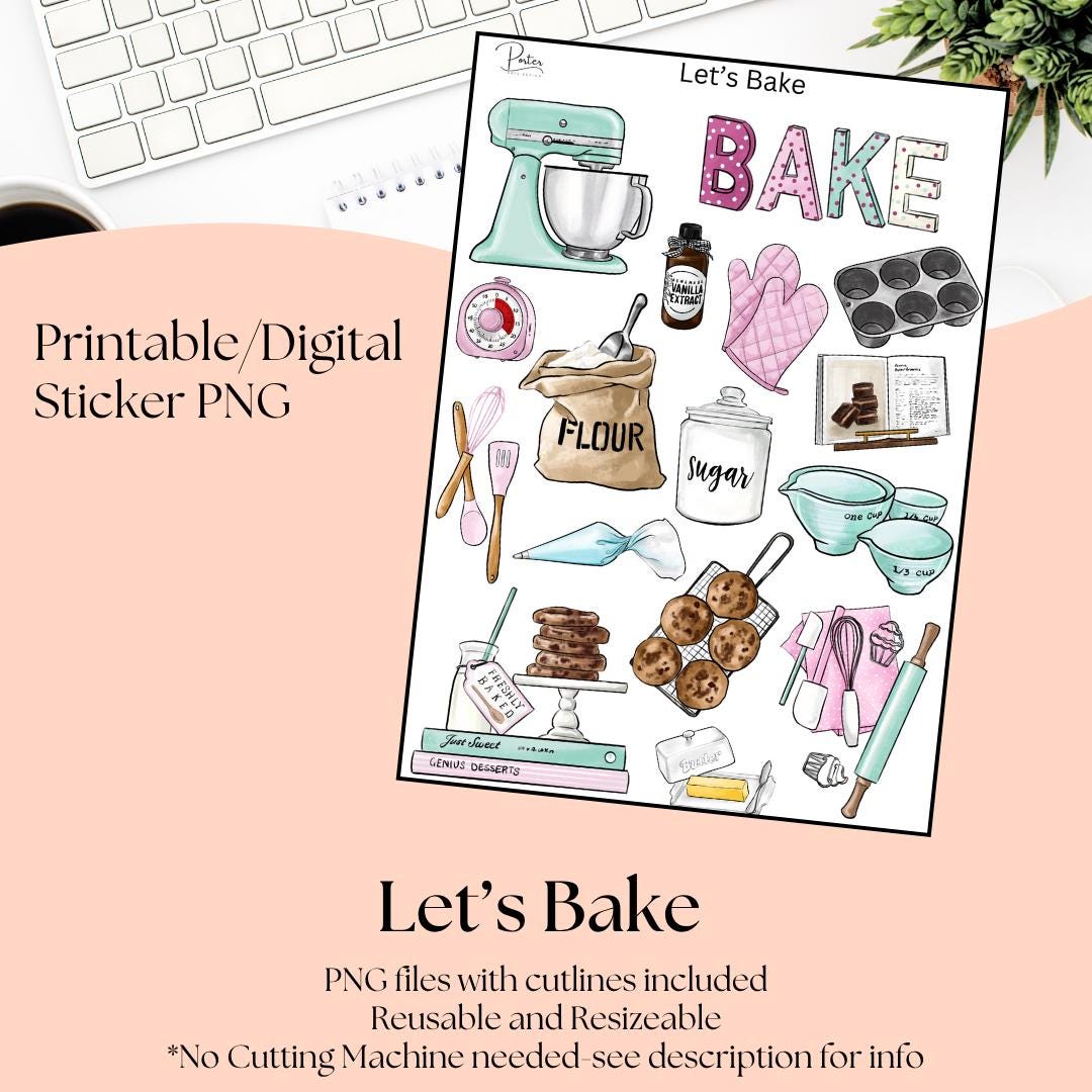 Printable Stickers- Let's Bake | Digital Download Stickers | Stickers ...