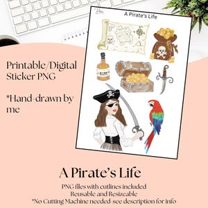 Pegatinas imprimibles - Vida de piratas / Pegatinas de descarga digital / Pegatinas para agenda / Pegatinas de diario / Arte pirata dibujado a mano