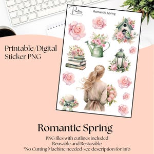 Pegatinas imprimibles: Primavera romántica / Pegatinas de descarga digital / Pegatinas para planificador / Pegatinas de diario / Clip Art de primavera