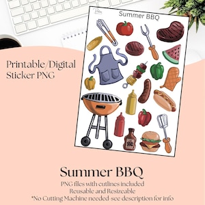 Printable Stickers- Summer BBQ | Digital Download Stickers | Stickers for Planner | Journal Stickers | BBQ Grilling Clip Art